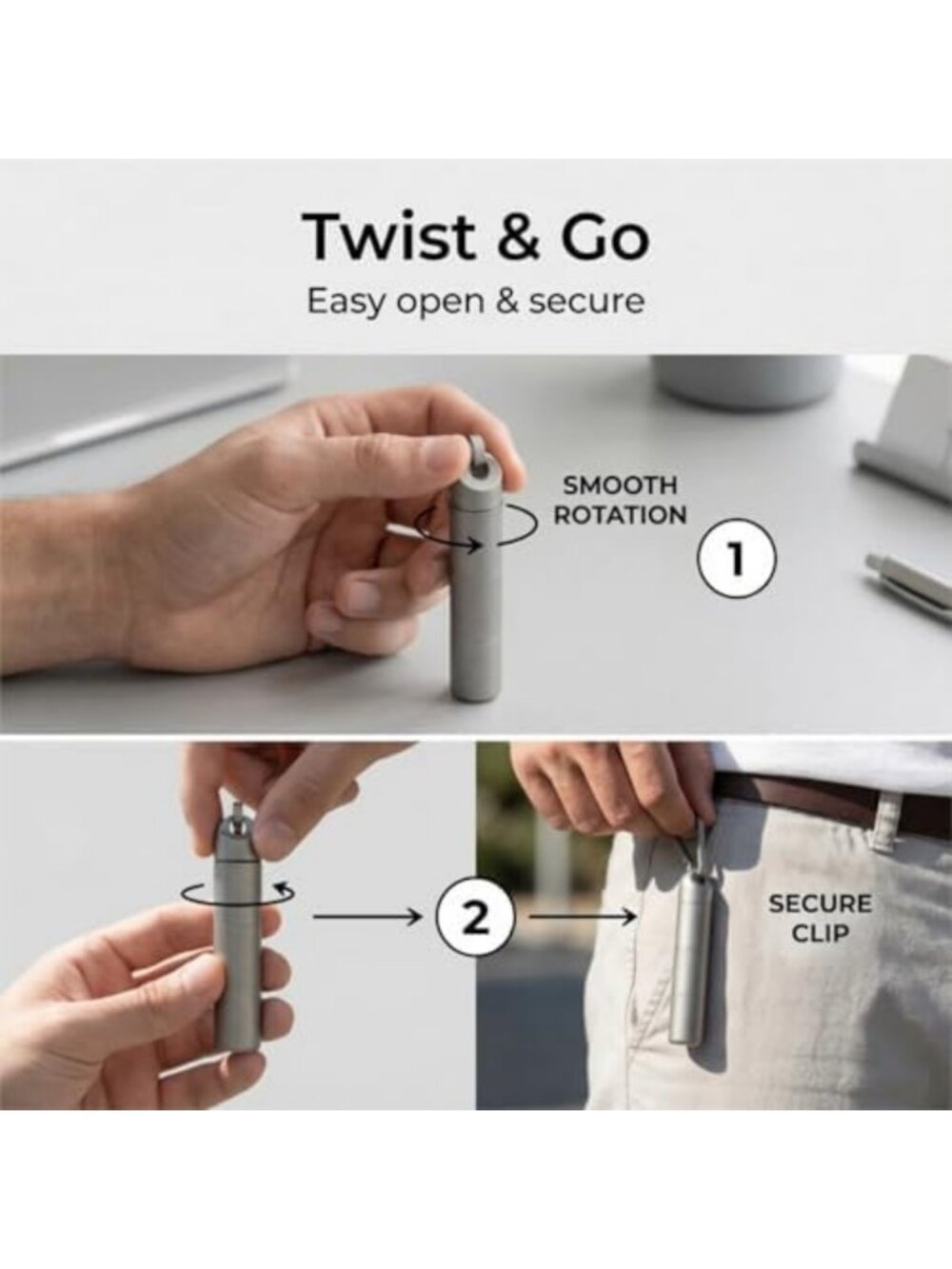 Waterproof Titanium Keychain Pill Holder - 3-Compartment Organizer, Gray - Picture 4 of 6